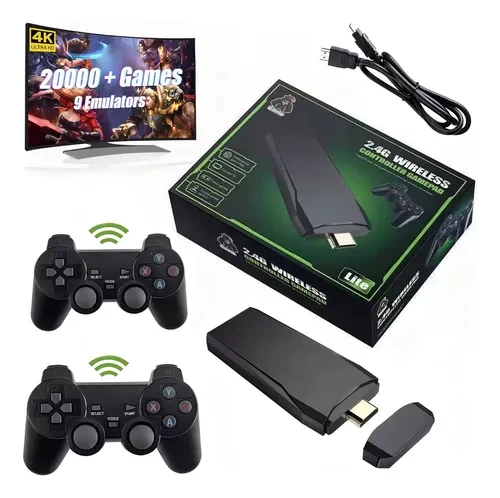 Game console with 9 emulators for PS1, GBA, GBC, Dreamcast, HDMI connector, includes 2 controllers